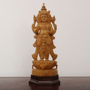 Vishnu Statue Mahavishnu Sculpture Wooden Hand Carved Hindu God Home Decor Figurine Standing Vishnu Temple Idol Pooja Puja Murti Amulet Gift