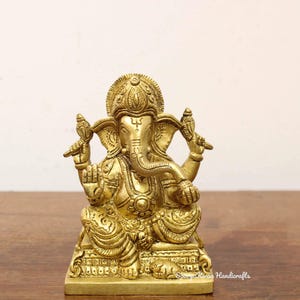 Ganesha Statue Brass Ganapati Sculpture Hindu Home Decor Gift Idol Pooja Room Statue Vinayaka Ganapathi Idol Amulet Figurine Temple Art