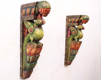 Vintage Wall Bracket Bird Pair Statue Parrot Corbel Set Of 2 Antique Look Indian Garden Living Room Home Decor Wall Hanging Shelf / Support