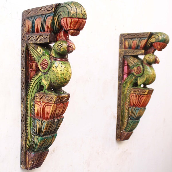 Vintage Wall Bracket Bird Pair Statue Parrot Corbel Set Of 2 Antique Look Indian Garden Living Room Home Decor Wall Hanging Shelf / Support