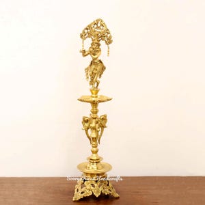 Oil Lamp Krishna Statue Hindu God Temple Mandir Garden Decorative Art Lamp Big Diya Samai Home Decor Gift Pooja Room Oil Wick Lamp Puja Diya