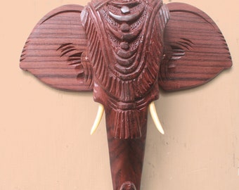Elephant Head Wall Hanging Statue Coat Hanger Indian / Asian Elephant Home Decor Sculpture Small Wooden Animal Wall Decor Figurine Rosewood