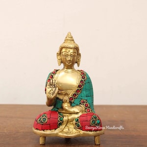 Buddha Statue Brass Sculpture Home Office Decor Gift Idol Living Room Lounge Lobby Interior Decorative Figurine Yoga Meditation Stone Art
