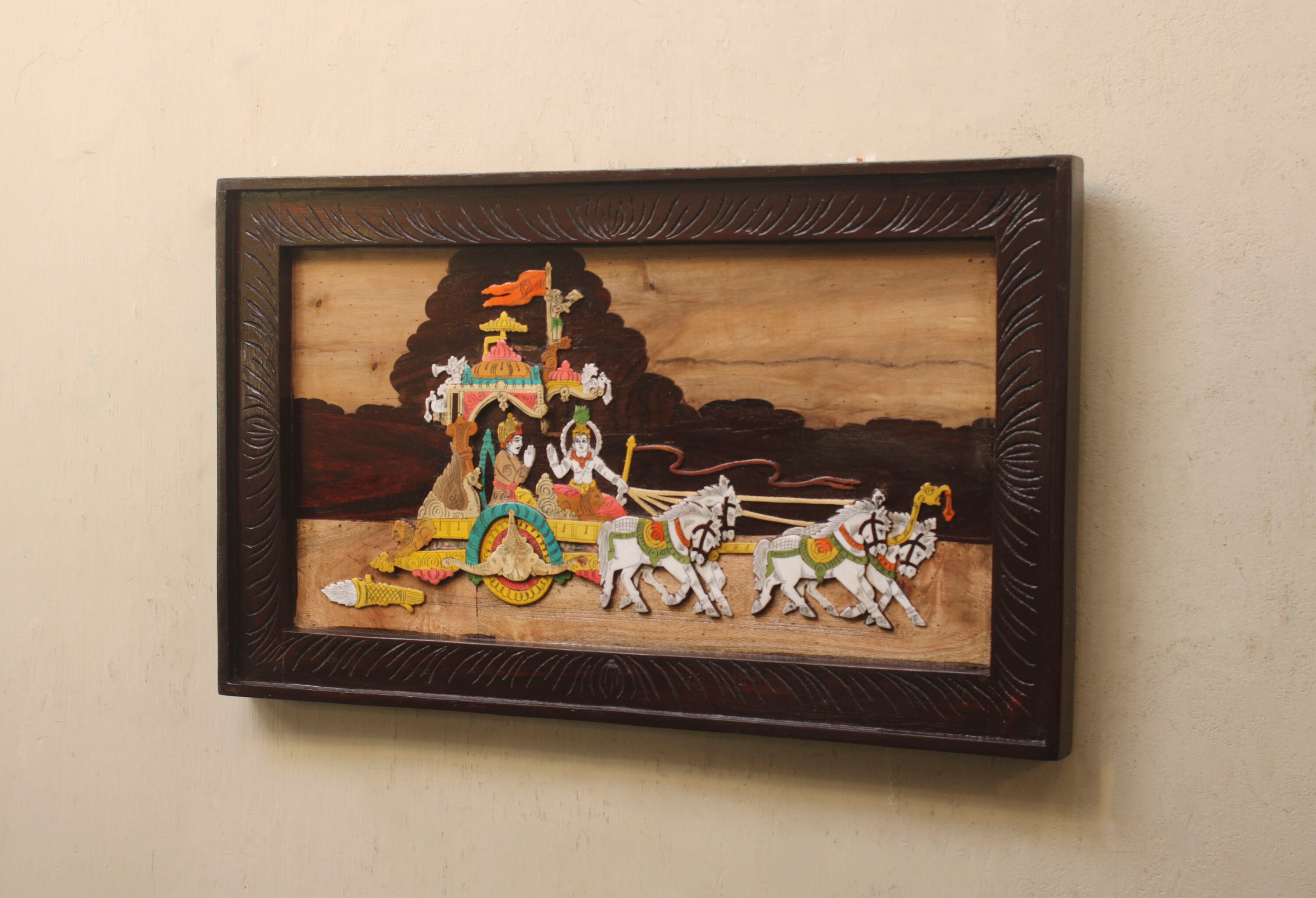 Geetopadesha Wood Inlay Painting Wall Panel Arjuna Krishna Etsy
