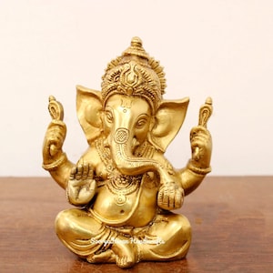 Ganesha Statue Small Brass Metal Sculpture Hindu God Ganesh Gift Idol Vinayaka Figurine Ganapati Murti Pooja Vigrah Puja Home Decor Moorthy