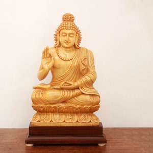 Buddha Statue Meditating Wooden Sculpture Hand Carved Figurine Home Garden Living Room Lounge Lobby Buddhism Decor Memento Gift Idol Big