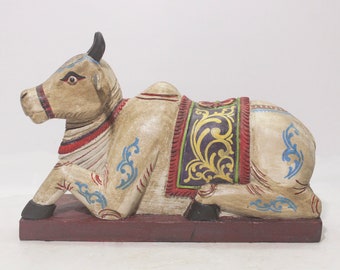 Statua di Nandi, scultura d'epoca indù, decorazione per la casa, tempio antico, giardino, decorazione per la stanza Pooja, statua di Shiva, toro Nandi Deva, statuina intagliata a mano