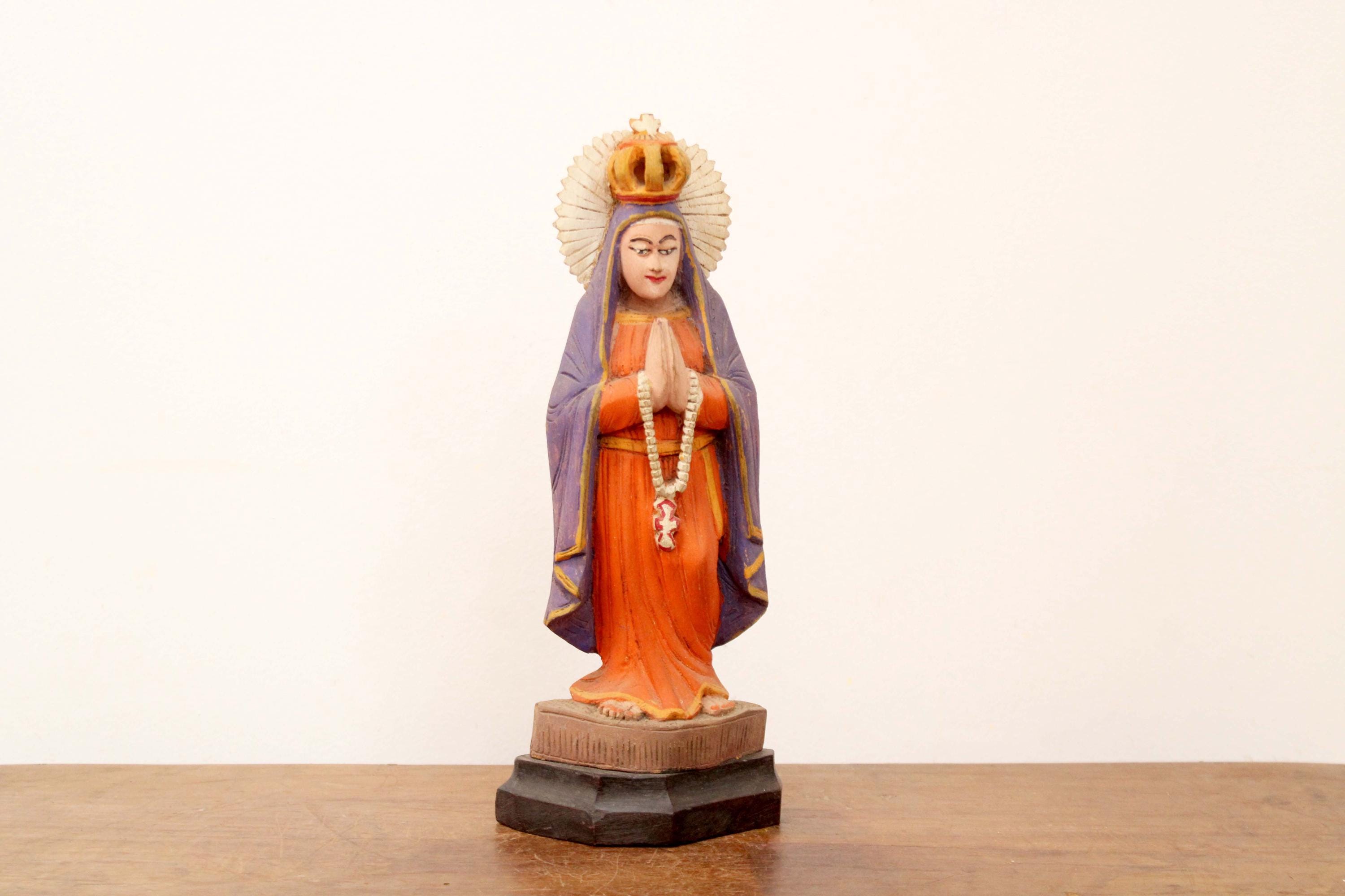 聖母マリア像 アンティーク ハンドメイド 彫刻 木彫り ヴィンテージ