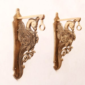 Metal Bracket Set of 2 Bird Pair Statue Plant Hanger Lamp Hanging Home Garden Wall Decor Entrance Entryway Art Sculpture Peacock Corbel Gift