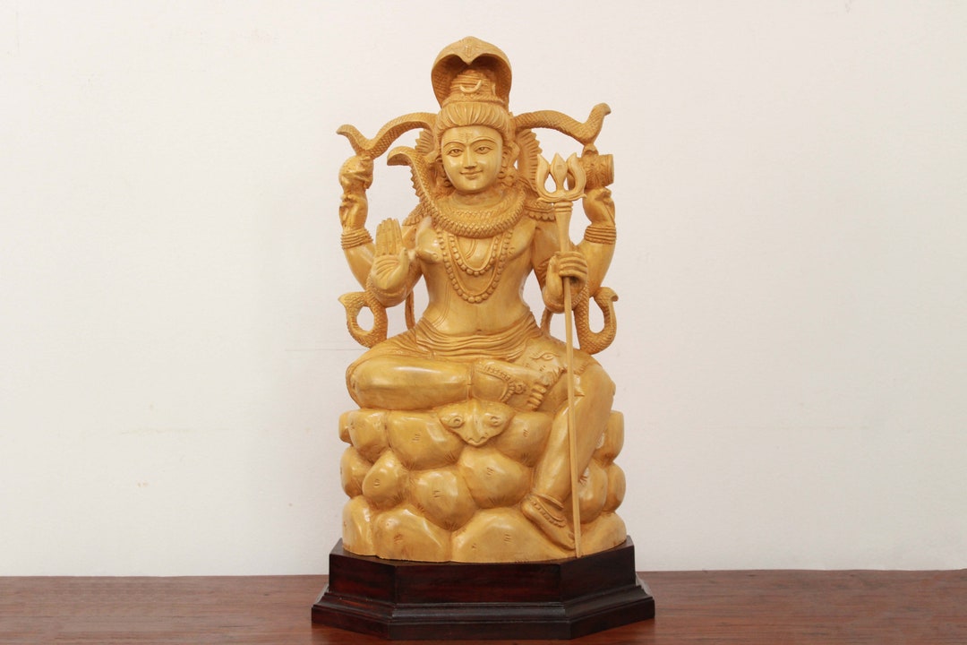 Shiva Statue Wooden Hindu God Home Decor Sculpture Pooja Idol Temple