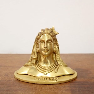 Adiyogi Statue Brass Small Shiva Sculpture for Car Dashboard Hindu God Home Decor Amulet Gift Idol Tabletop Shelf Interior Decorative Deity