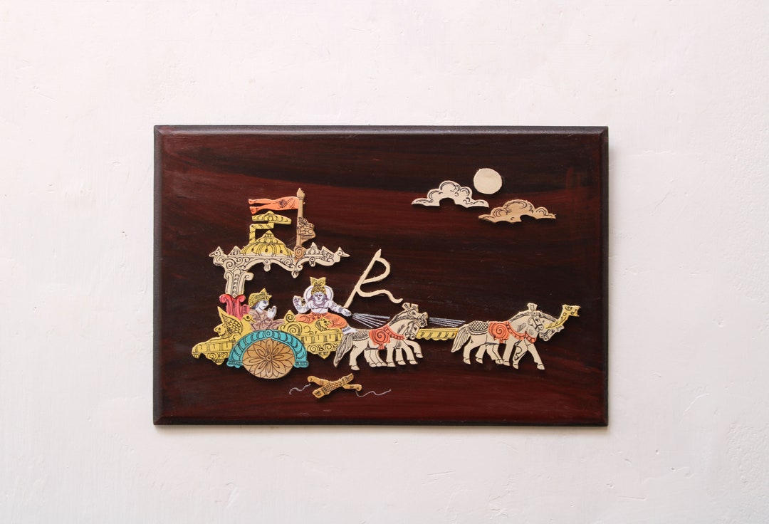 Geetopadesha Painting 3D Wood Inlay Art Bhagavad Gita Statue Etsy