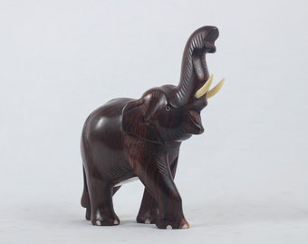 Trunk Up Elephant Statue Small Wooden Feng Shui Animal Sculpture Asian Indian Tusker Home Decor Trumpeting Sculpture Handicraft Toy Rosewood
