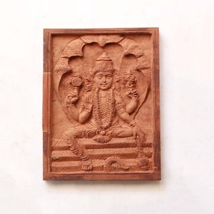 Vishnu Statue Hindu God Mahavishnu Sitting On Shesha Wooden Hand Carved Wall Hanging Sculpture Hindu Home Decor Temple Pooja Room Wall Deco