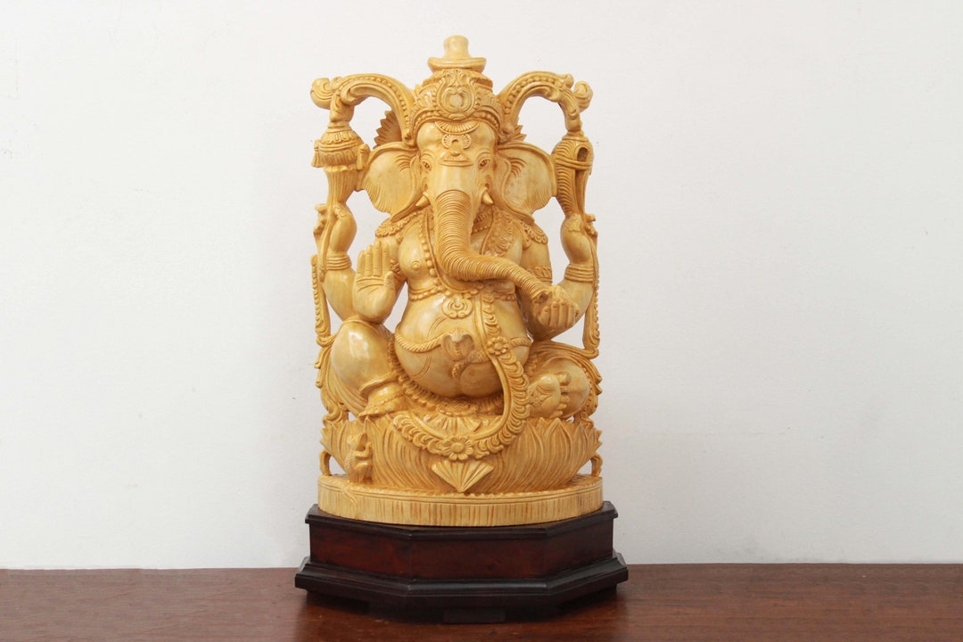 Ganesh Statue Wooden Ganesha Sculpture Hindu God Home Decor Gift Idol