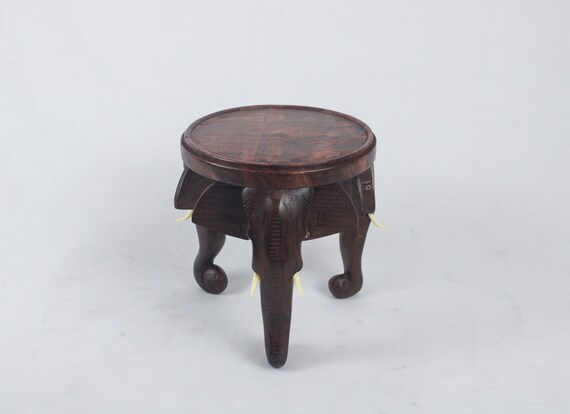 Wooden Round Table Small Flower Vase Idol Stand Elephant Head