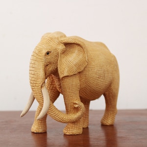 Elephant Statue Wild Animal African Elephant Sculpture Small Wooden Home Living Room Garden Office Table Interior Decor Handicraft Gift Art