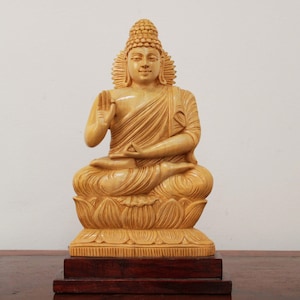 Buddha Statue Wooden Hand Carved Sculpture Yoga / Meditation Decor Home / Garden / Living Room Decor Gift Figurine Small Buddha Idol