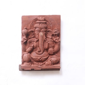 Antique Ganesha Statue Wall Hanging Panel Sculpture Newly Carved On Antique Wood Hindu Home Temple Garden Decor Pooja Room Vinayaka Murti