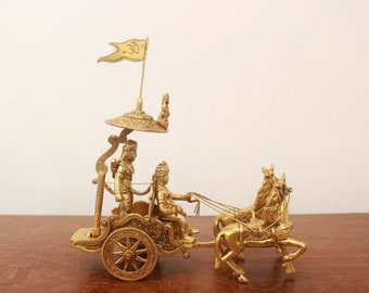 Geetopadesha Bhagavad Gita Krishna Arjuna Horse Chariot Statue Hindu God Home Decor Gift Memento Mahabharat Deity Brass Temple Mandir Decor