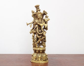 Krishna-staty Mässingsskulptur Hinduisk Hem Trädgård Tempel Pooja Rum Vardagsrumsdekor Figur Inflyttnings-/Bröllopspresent Idol Puja Murti