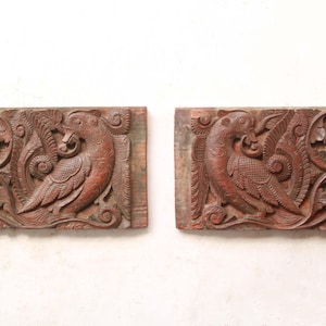 Antique Home Decor Wall Hanging Panel Bird Pair Statue Peacock Sculpture Ancient Architectural Garden / Temple / Living Room Wall Decor Art