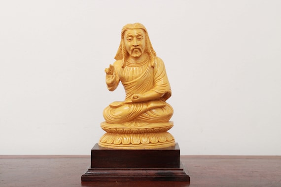 Hand Carved Wooden Meditating Jesus Statue, Christian Home Decor Sculpture