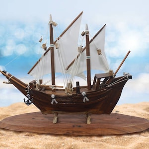 Wooden Sailboat Nautical Home Decor Gift Sailing Boat Model Vintage Style Home / Office / Table Top / Marine Decor Sailing Ship Memento Gift