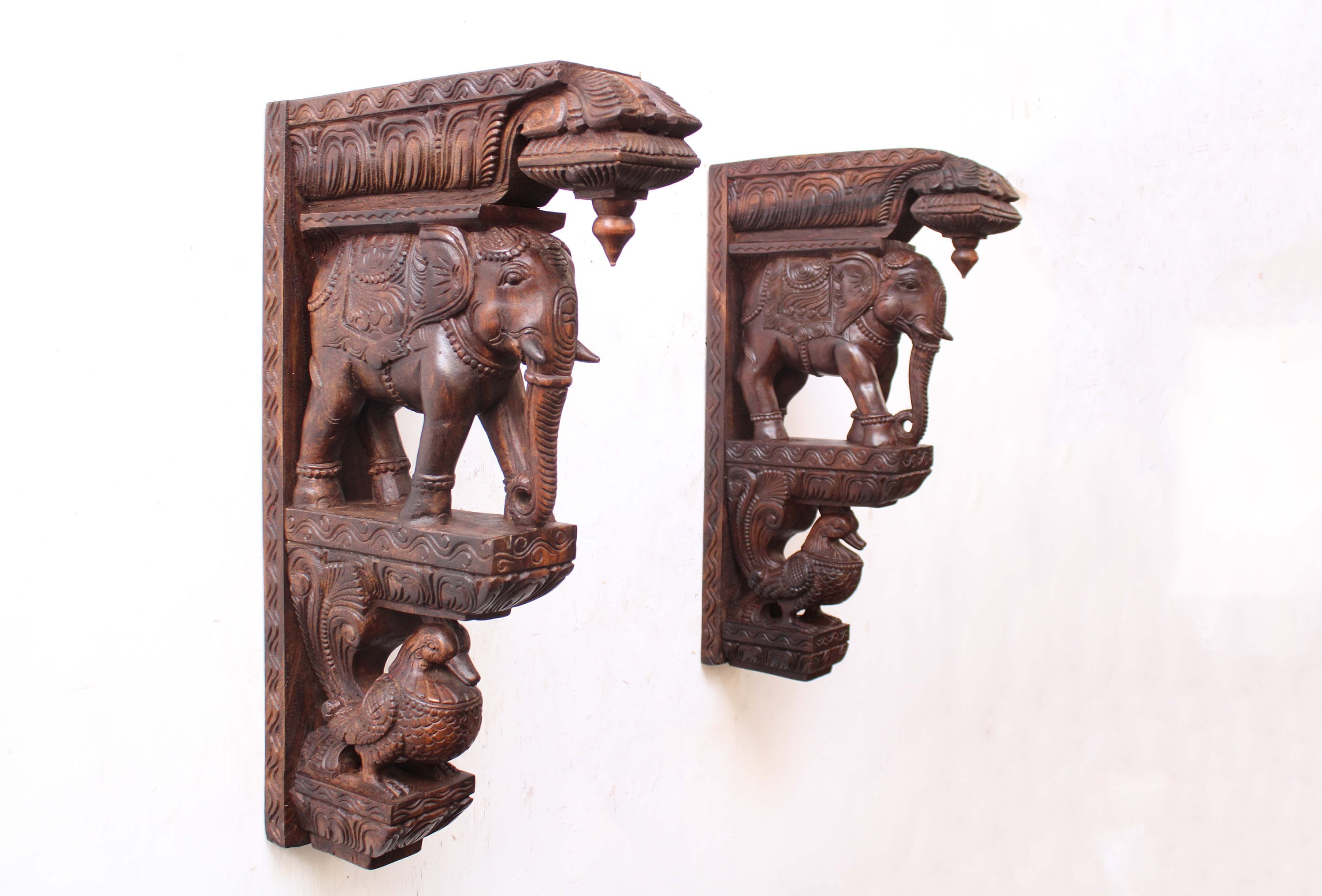 Indian Home Decor Wall Bracket Corbel Pair Elephant Statue Vintage / Antique Architecture Shelf / Support Living Room Entrance Wall Hanging