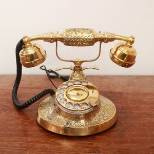 Teléfono fijo retro de diseño rotativo, antiguo teléfono fijo vintage  europeo clásico antiguo de los años 60 Teléfono decorativo para el hogar