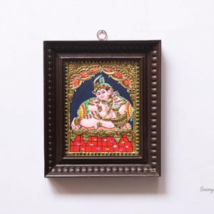Baby Krishna Painting Govinda Thanjavur/ Tanjore Painting Handmade Gold Foil Art Balgopal Wall Hanging Hindu God Home Temple Wall Decor Gift