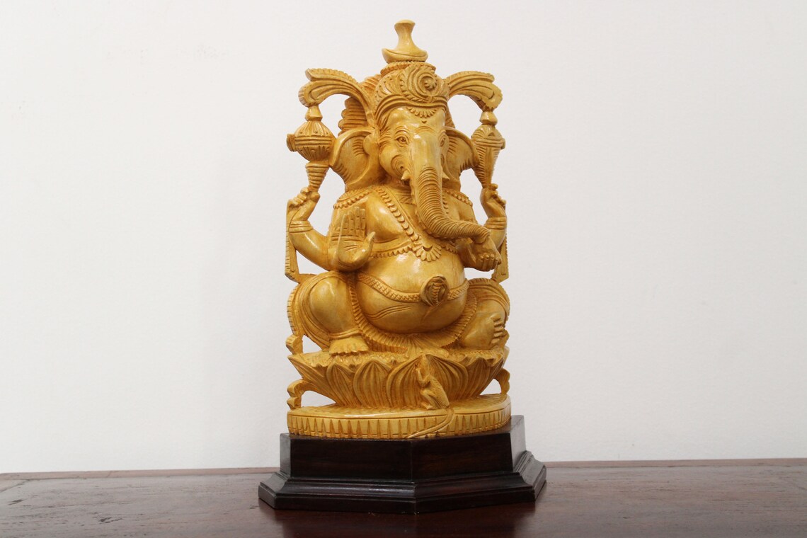 Ganesh Statue Wooden Ganesha Sculpture Vinayaka Hindu Home Etsy