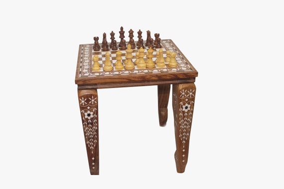 12 Chess Board Table Elephant Hand Carved Inlaid Work Square Rosewood  Foldable