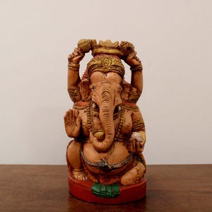Ganesha Statue Vintage Wooden Carving Antique Style Temple Sculpture Hindu God Ganesh Idol Home Garden Decor Pooja Room Figurine Puja Murti