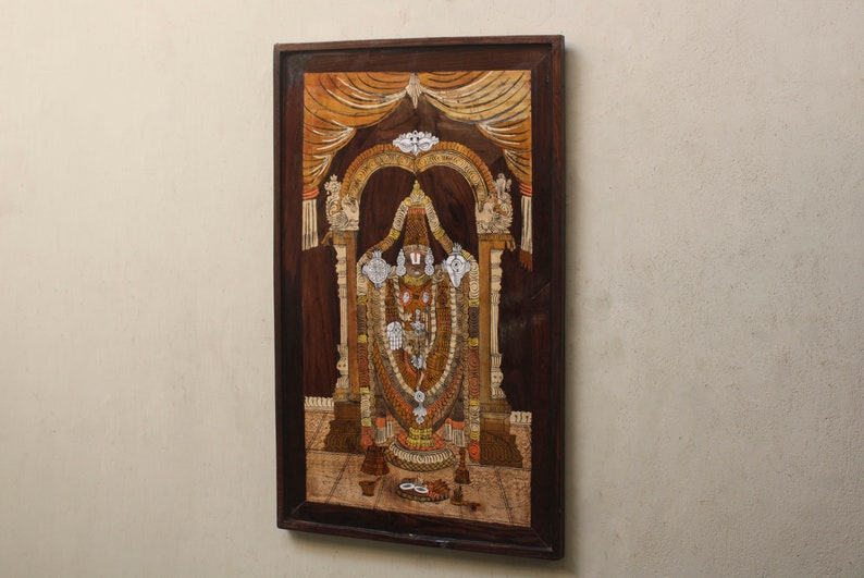 Tirupati Balaji Wood Inlay Painting Venkateshwara Big Wall Etsy