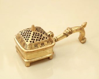 Brass Incense Burner with Handle, Dhoop Dani, Home Temple Decor