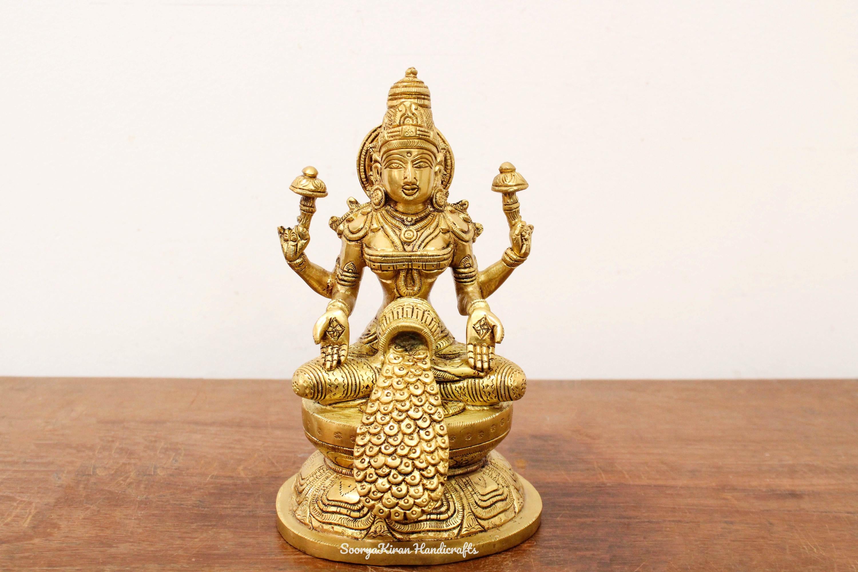 Dhana Lakshmi Statue Hindu Goddess Lekshmi Brass Metal Sculpture Home Temple Mandir Garden Decor Gift Idol Pooja Vigrah Puja Murthy Laxmi