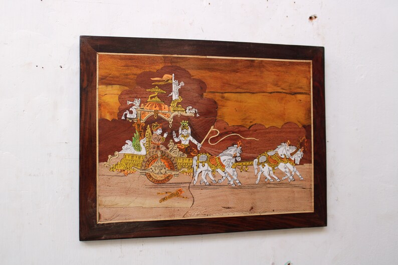 Geetopadesha Wood Inlay Painting Bhagavad Gita Wall Hanging - Etsy