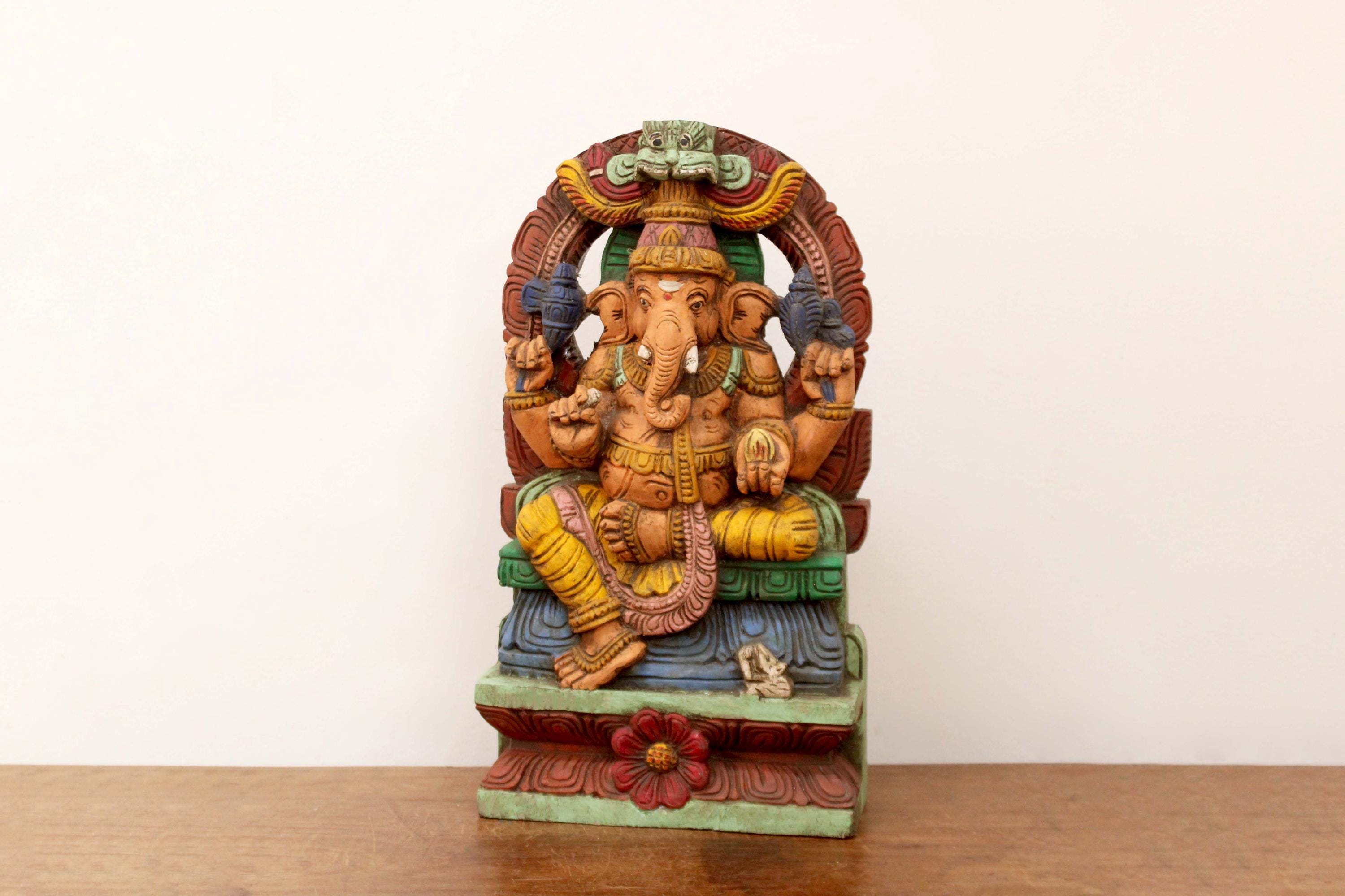 7.インドヒンズー教神木製 ガネーシャ像 約20cm、極小品 ヒンズー教 の神様 ガネーシャ 像 インド象の ヒンドゥー教 ガネーシャ