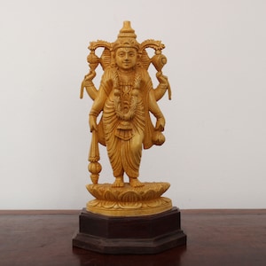 Vishnu Statue Wooden Mahavishnu Sculpture Hindu God Home Decor Pooja Idol Puja Murti Standing Vishnu Figurine Amulet Gift Garden Living Room