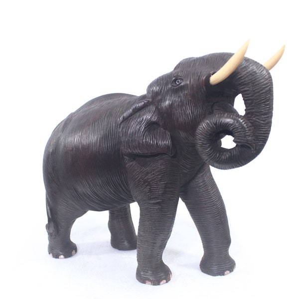 Trunk Up Elephant Statue Trumpeting Elephant Sculpture Animal Home Decor Feng Shui Figurine Handicraft Memento Gift Rare Vintage Look Decor