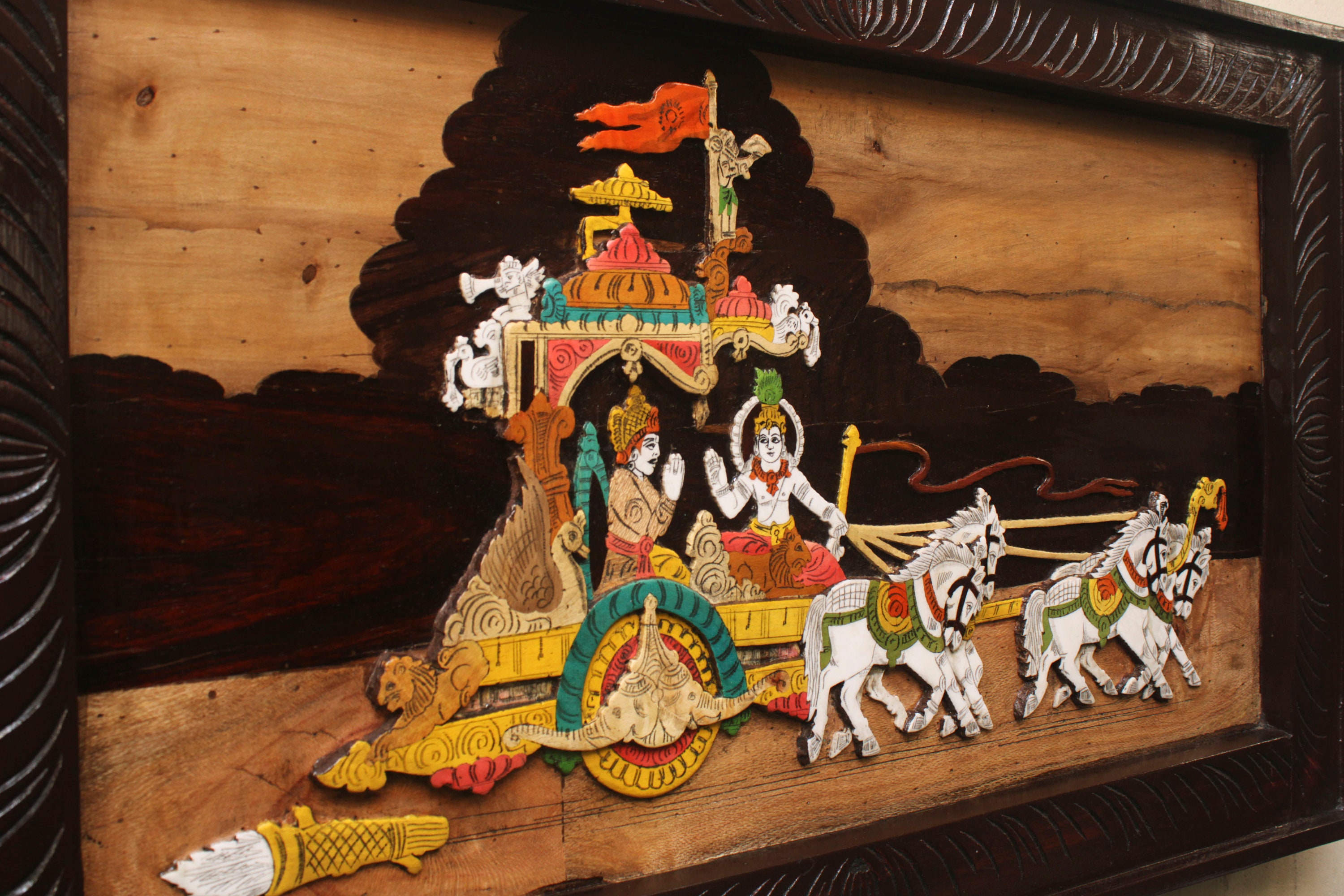 Geetopadesha Wood Inlay Painting Wall Panel Arjuna Krishna Etsy