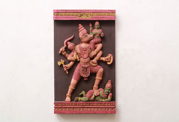 Varaha Statue Vishnu Boar Avatar Sculpture Bhumi Devi Bhudevi Vintage Hindu Home Garden Temple Wall Decor Panel Antique Carving Dashavatara