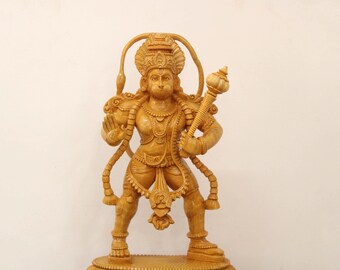 ハヌマーン像大きな木製手作り彫刻 Anjaneya Bajrangbali マルティ置物