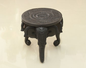 Small Round Table Wooden Flowerpot Vase Idol Stand Vintage Home Garden Decor Mandala Elephant Antique Style Furniture Foot Stool Low Seat
