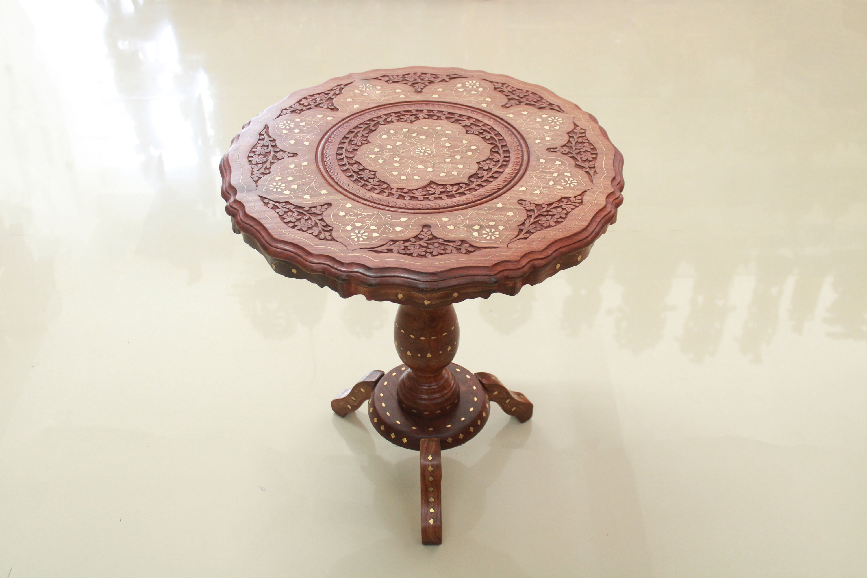 Round Table Wooden Teapoy Coffee Center Table Vintage Home