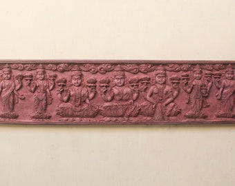Vintage Wall Panel Lakshmi Hindu Goddess Lekshmi Carving Wall Hanging Panel Wooden Temple Art Sculpture Hindu Home Decor Lintel Door Top