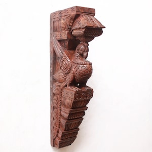 Holz Konsole Wandhalterung Vogel Statue Pfau Skulptur Pflanzer stehen Regal / Support Vintage / Antik Haus Garten Dekor Wand Ständer /Tisch