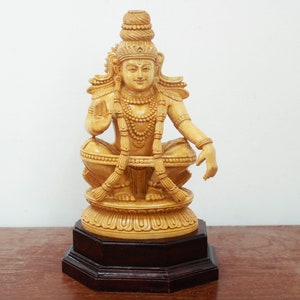 Ayyappa Statue Hindu God Ayyappan Wooden Hand Carved Sculpture Hindu Home Decor Temple Figurine Pooja Idol Puja Murti Pooja Room Hindu Deity