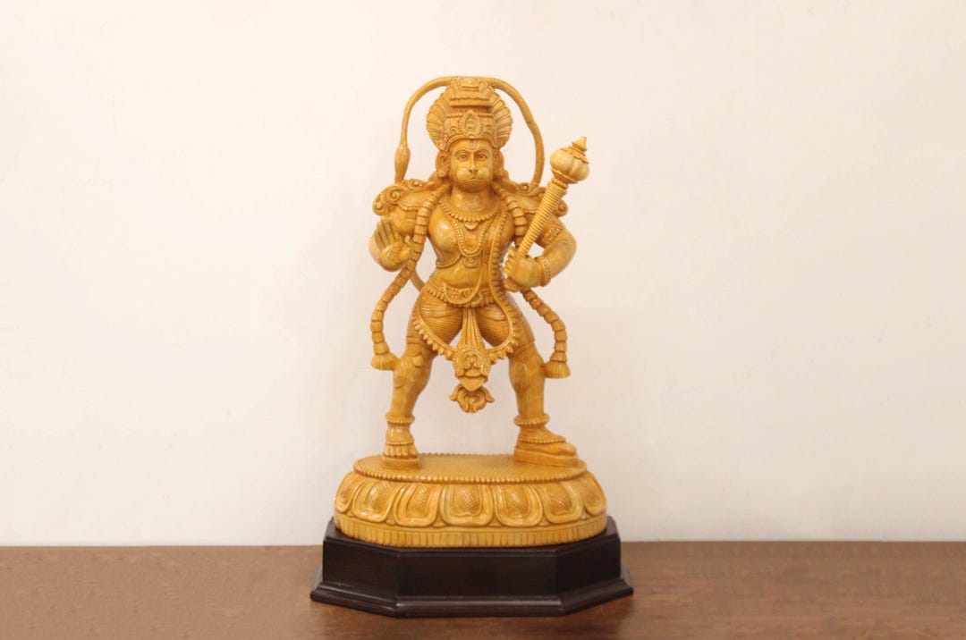 ハヌマーン像大きな木製手作り彫刻 Anjaneya Bajrangbali マルティ置物